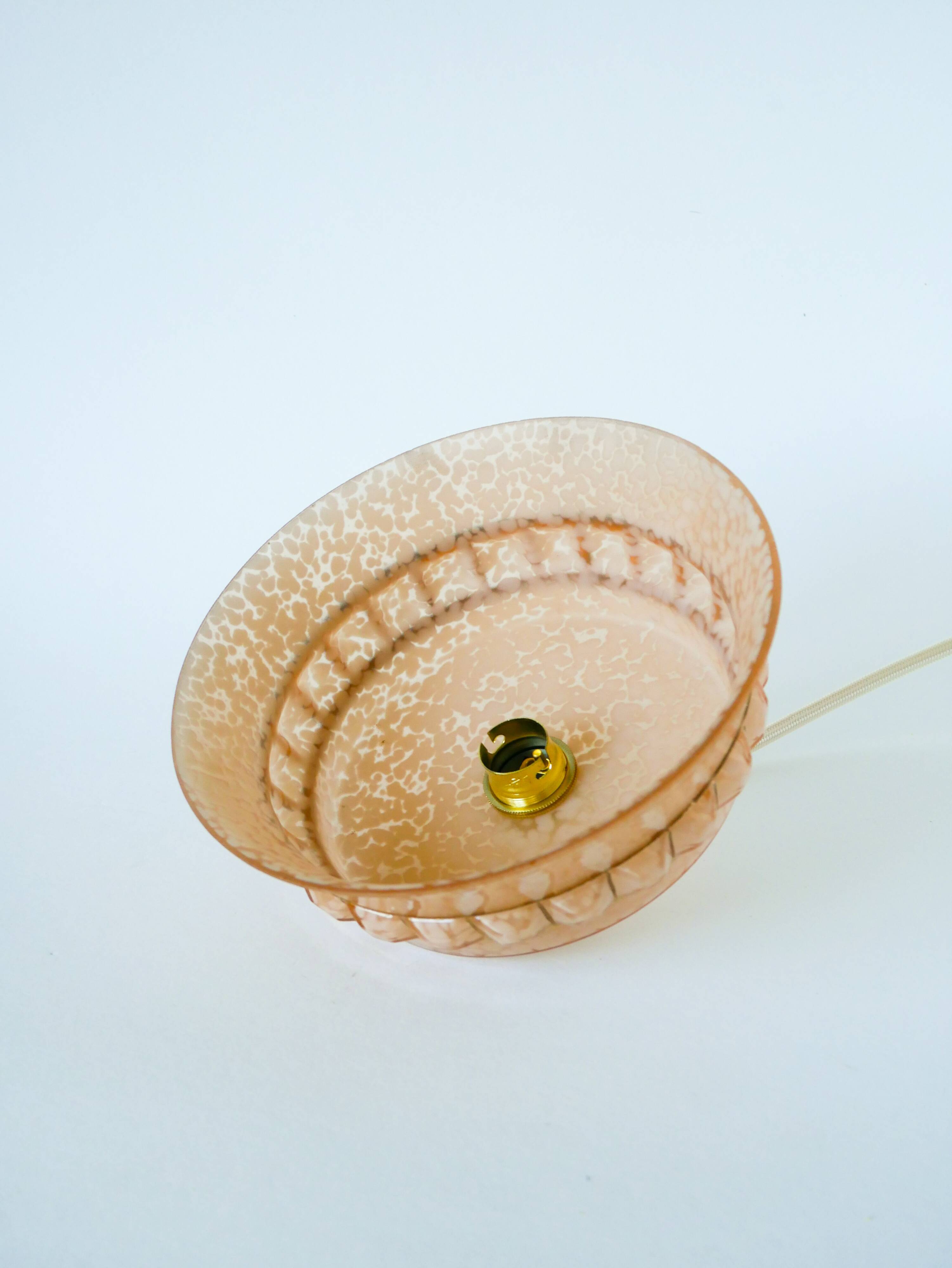 Clichy glass pendant light, pink and gold, Art Deco, 1930