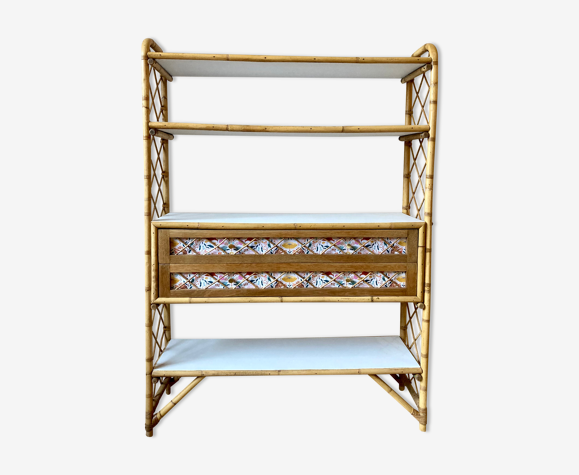 Vintage rattan bookcase shelf