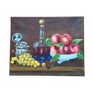 Still Life Painting Peaches & Grapes Oil on Canvas Signed M.TH. Barbié