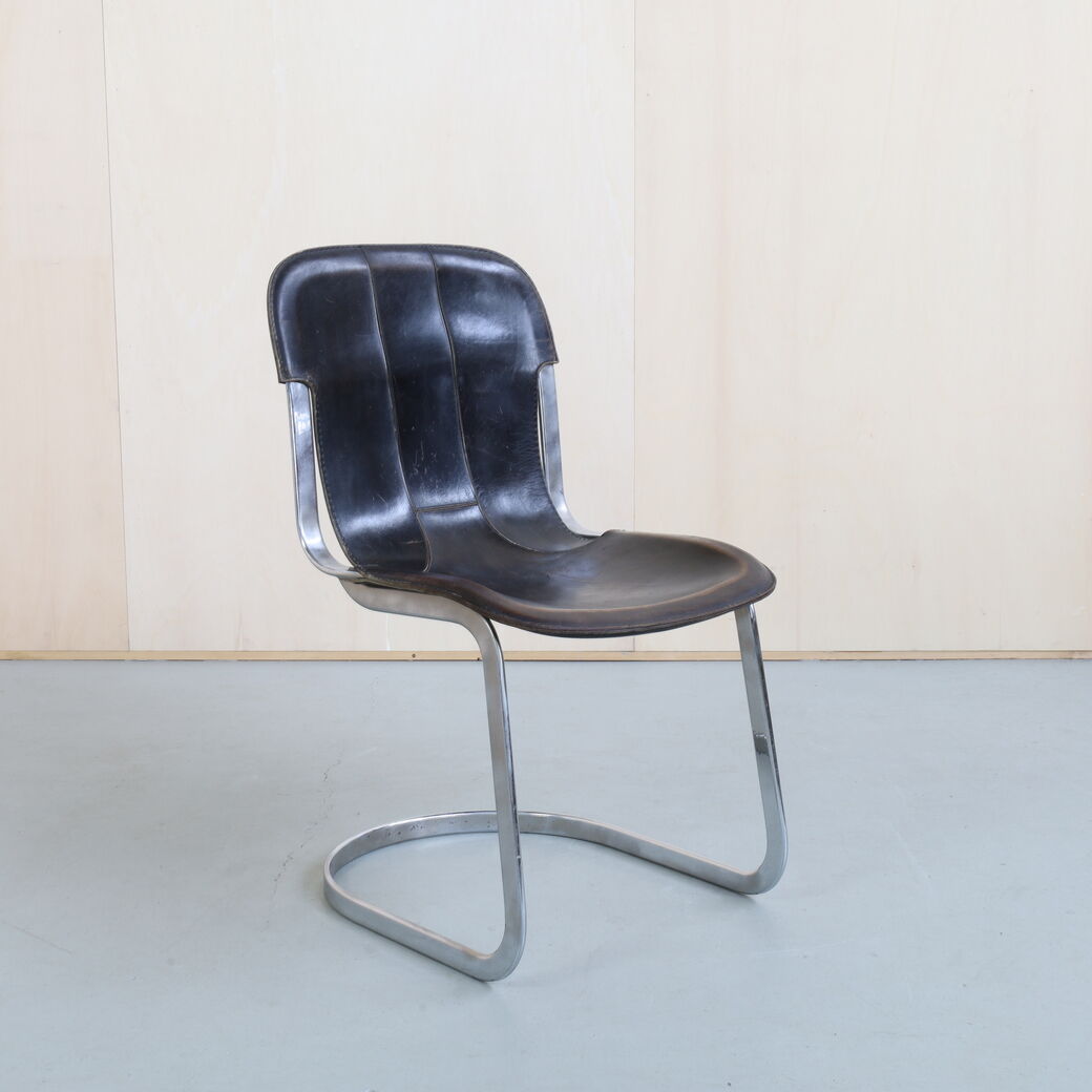 Chaise de salle à manger en cuir de Cidue, années 1970
