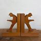 Vintage Mid-Century Cubist German Carved Wood Bookends – Art Deco Style