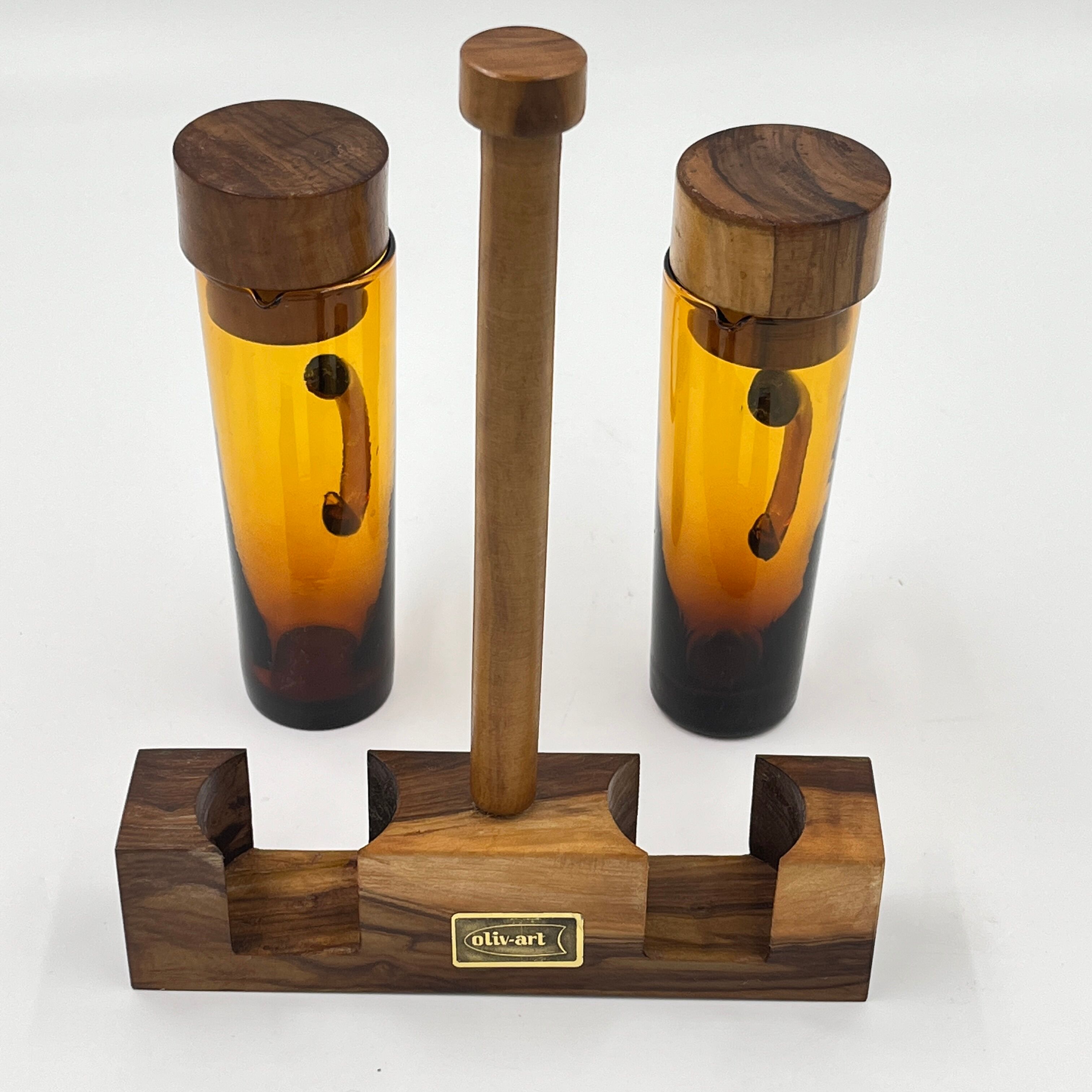 Oil & vinegar set in olive wood