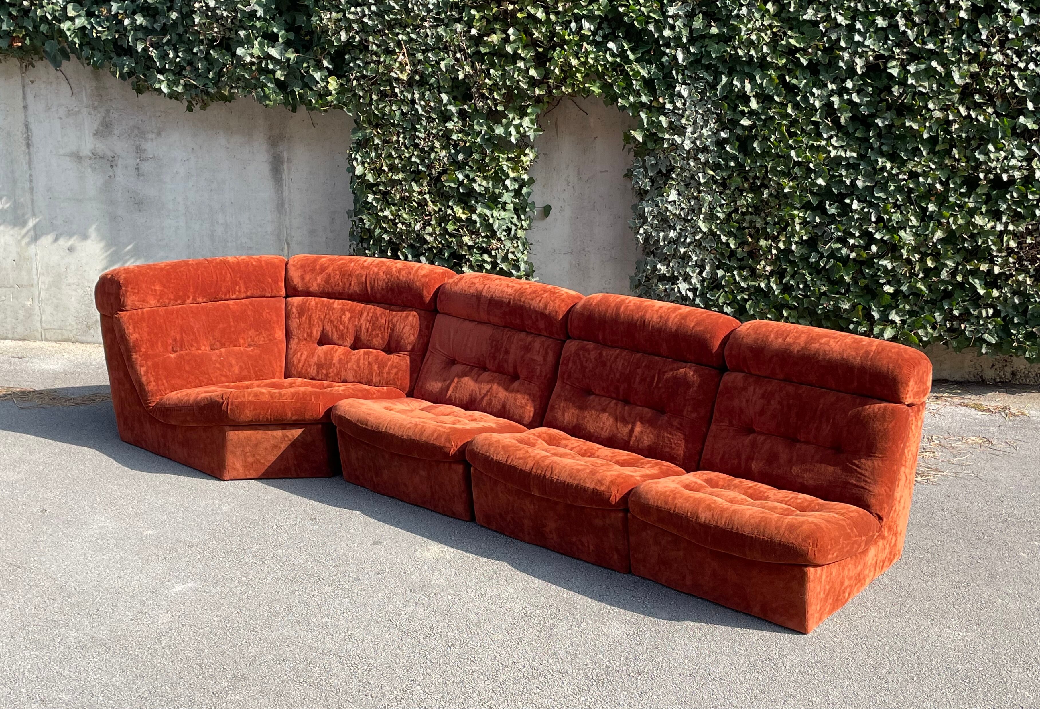 Modular sofa in rusty velvet, France 1970s