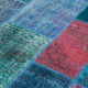 Handwoven oriental overdyed 200 cm x 295 cm blue patchwork carpet