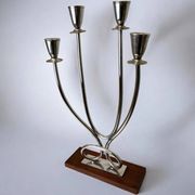 Art deco candlestick in stainless steel and rosewood, 4 flames, Spain, 1970s