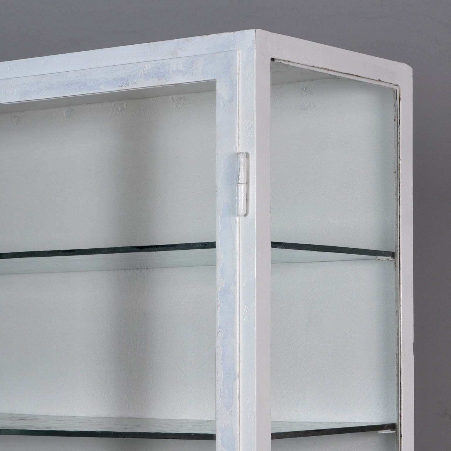 Vintage iron and glass medical cabinet, 1940s