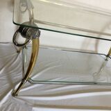 Table basse vintage chrome et dorée design 70-80