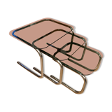Pull out tables in chrome metal & smoked glass