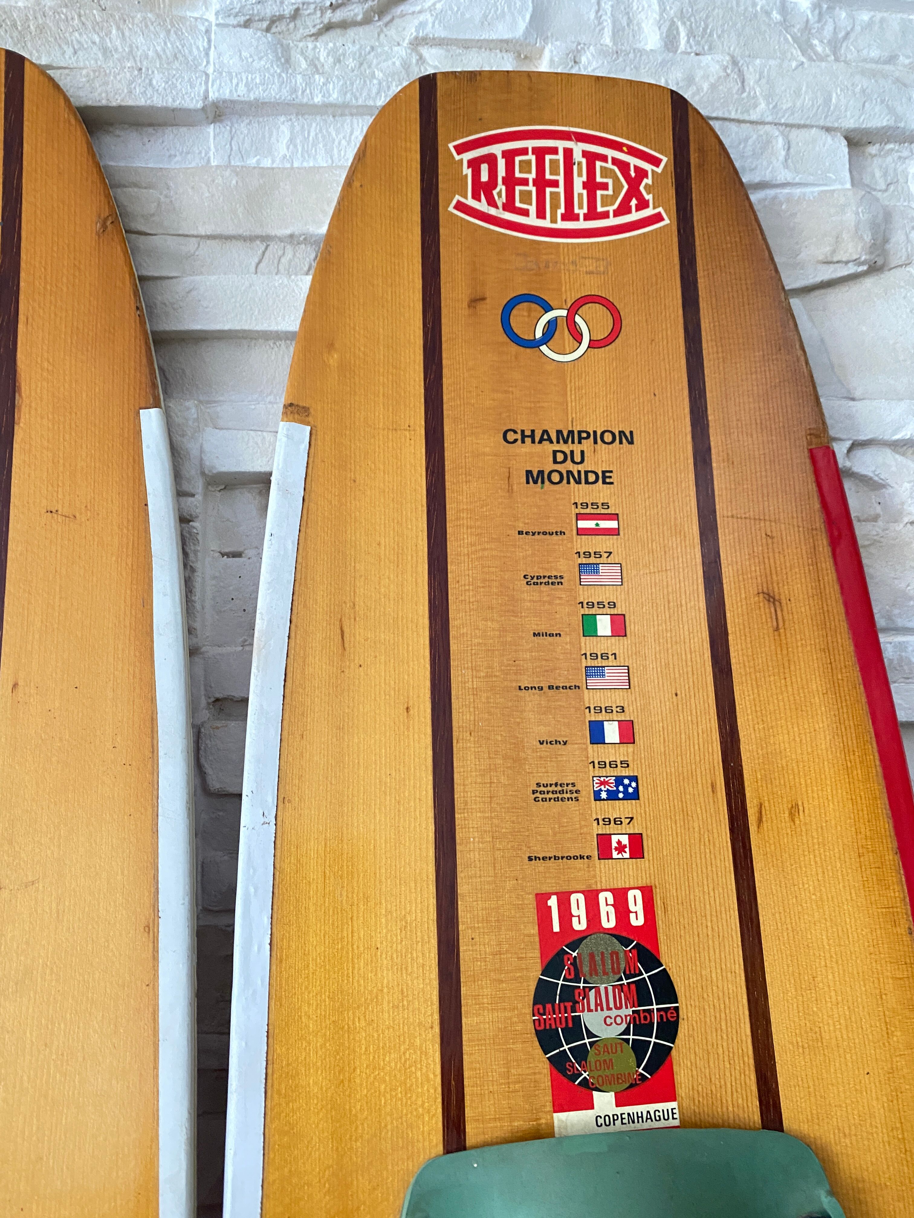 Pair of wooden water skis