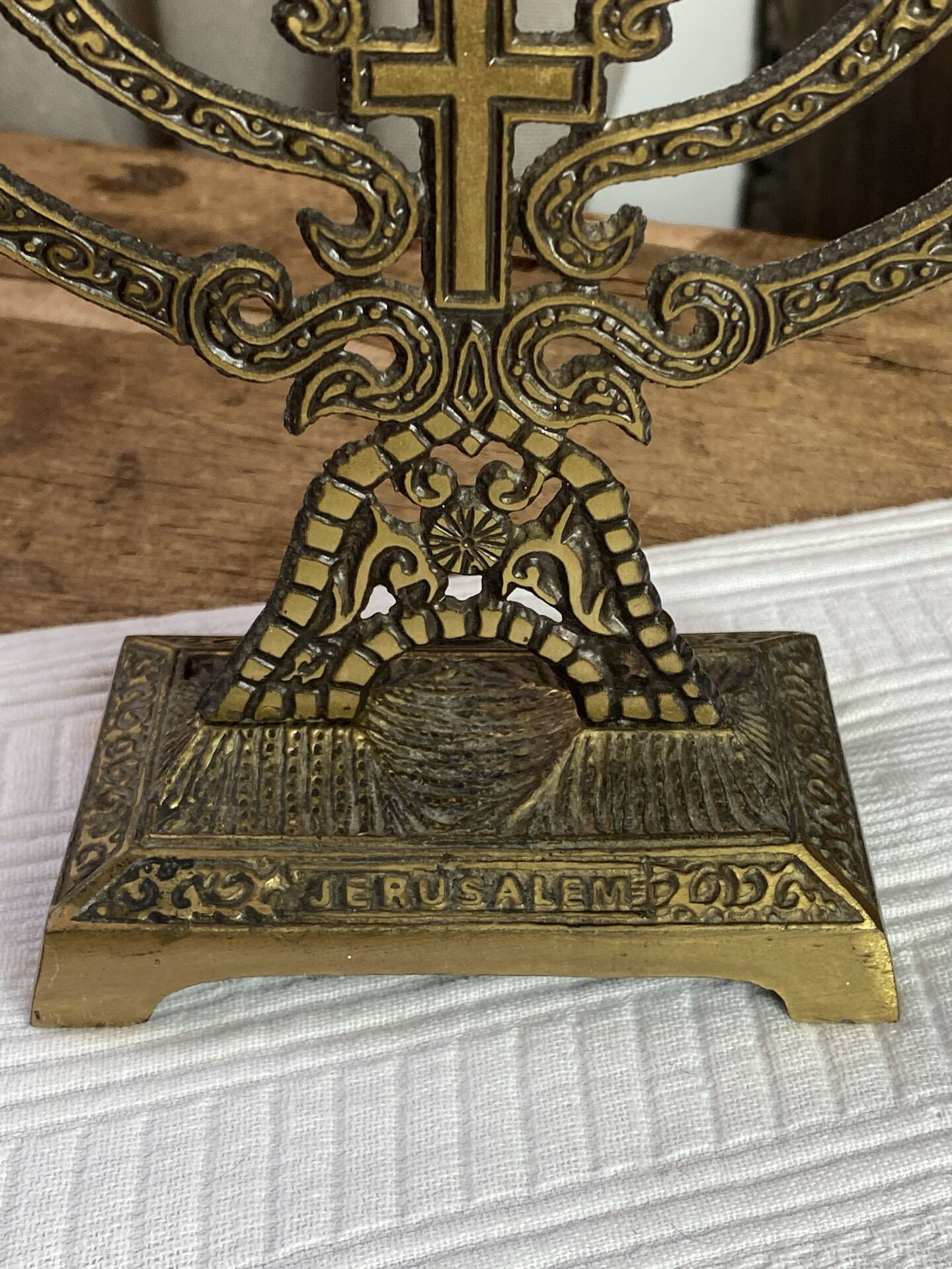 Seven-branched candelabrum, Judeo-Christian, brass and enamel