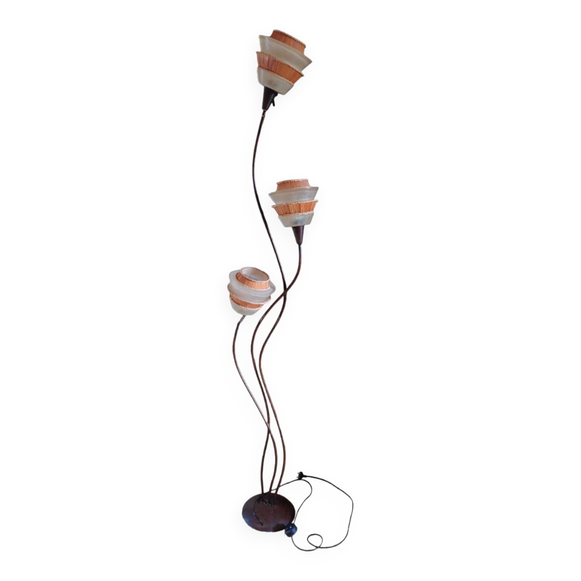 3 globe floor lamp in wrought iron and fiberglass, Tarogo, 1980