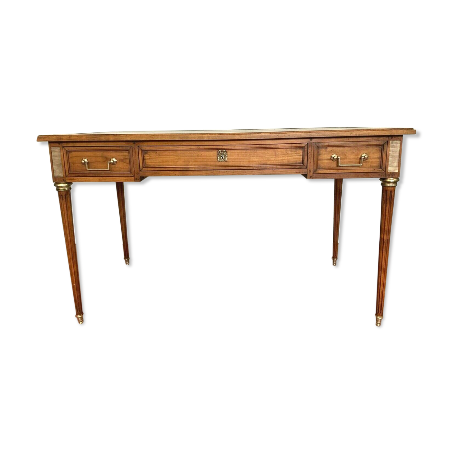 Louis XVI-style flat desk Merisier Red leather top 20th century
