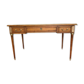 Louis XVI-style flat desk Merisier Red leather top 20th century
