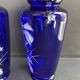 Pair of numbered white enamelled cobalt blue blown glass vases