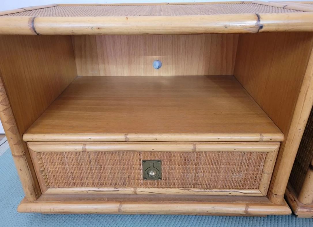 Pair of bedside tables in rattan bamboo and vintage canning Dal vera