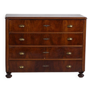 Antique pine chest of drawers with four drawers and brass handles – Central Europe, circa 1900
