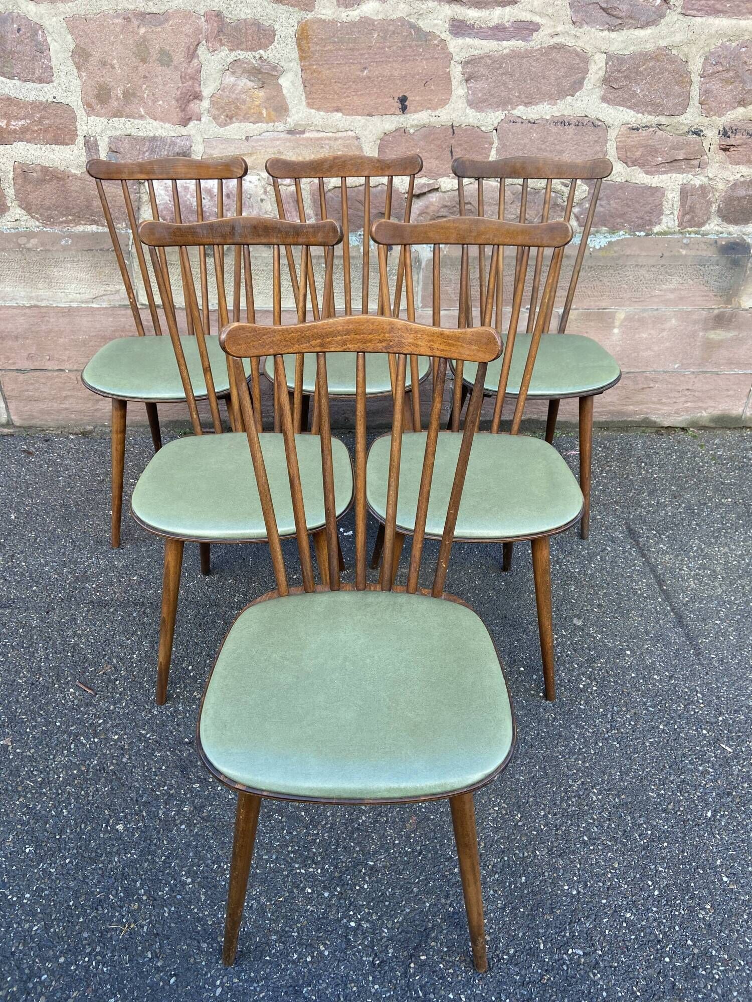 6 vintage chairs Baumann 1960 mid-century Scandinavian compass feet simi