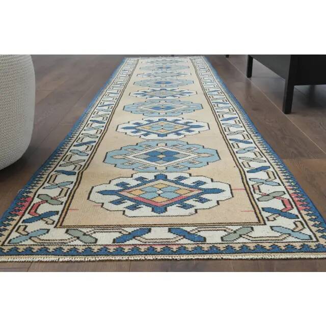 1970s Vintage Turkish Hand-Knotted Wool Cotton Orange Runner Rug 72x288