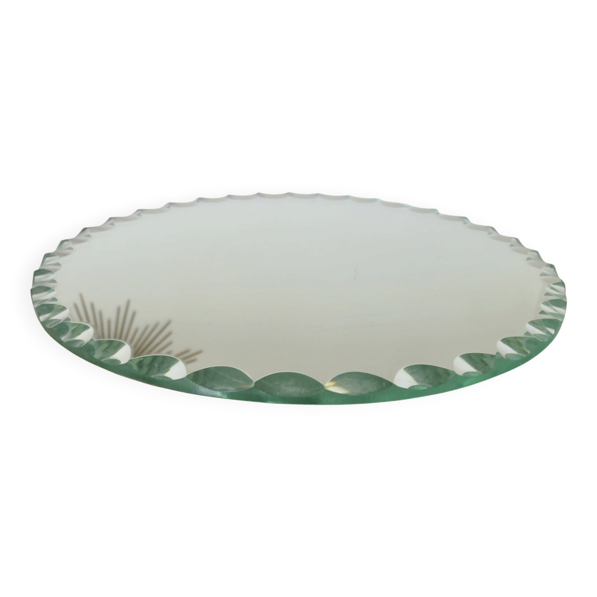 Vintage round mirror, freestanding, Art Deco, bevelled, 1940s 50s