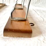 Pair of vintage wooden wall coat racks with three red ball hooks