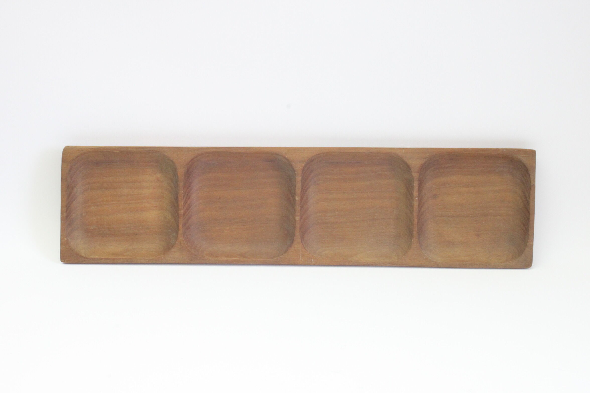 Long teak wooden serving tray or dish with four compartiments
