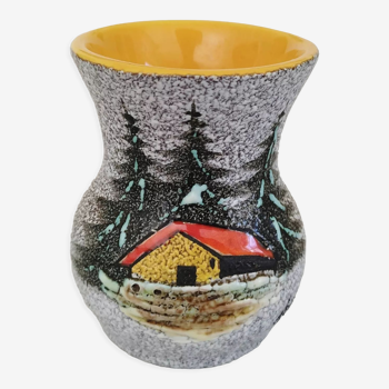 Vase céramique de vallauris signé tess décor montagnard vintage