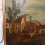 Tableau ancien, école française du XVIIIe s., scène bucolique, ruines