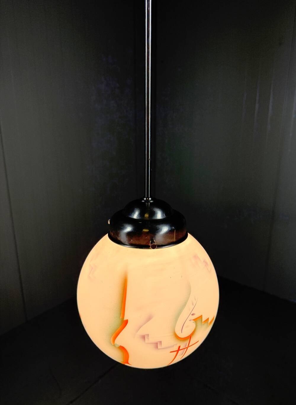 Suspension Art Déco en verre, années 1930