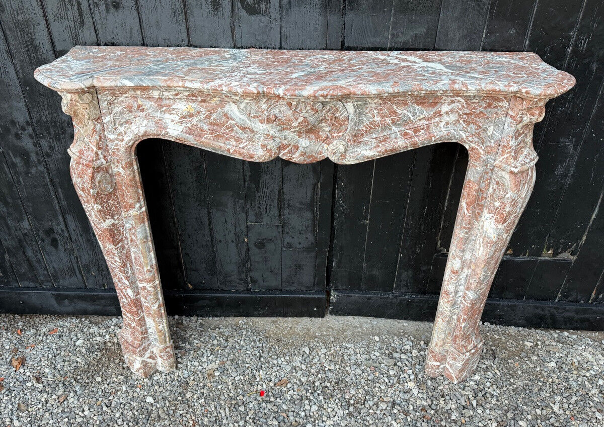 Louis XV style fireplace in grey Ardennes marble, circa 1880.