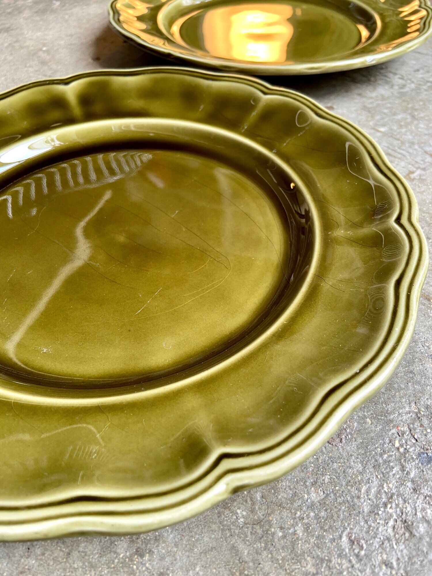 Pair of Luneville glazed earthenware dinner plates Elysée model