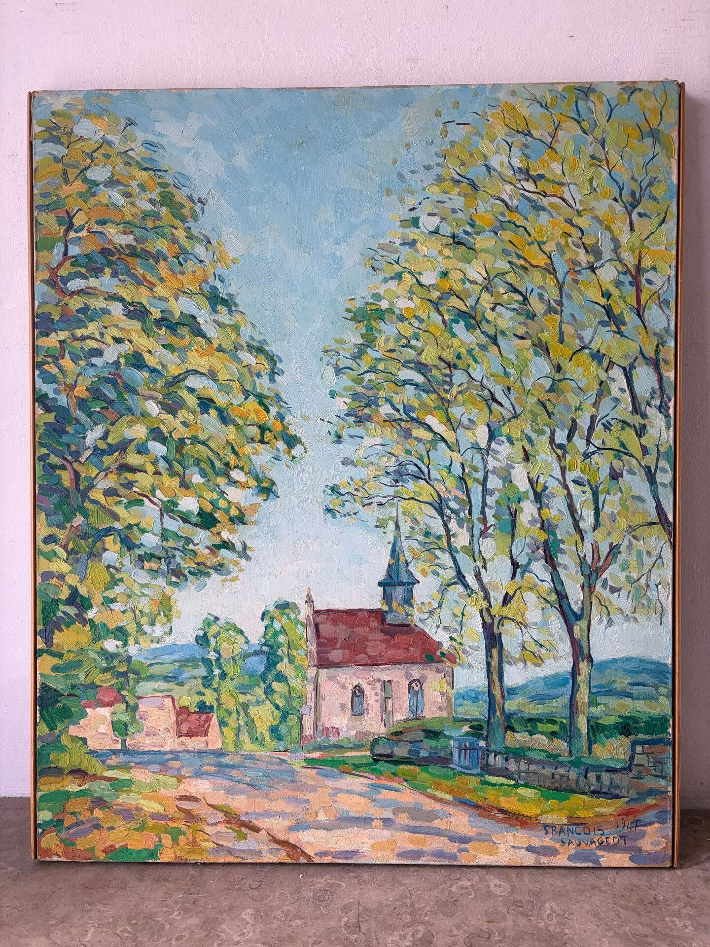 View of the church of La Clayette, signed François Sauvageot 1947
