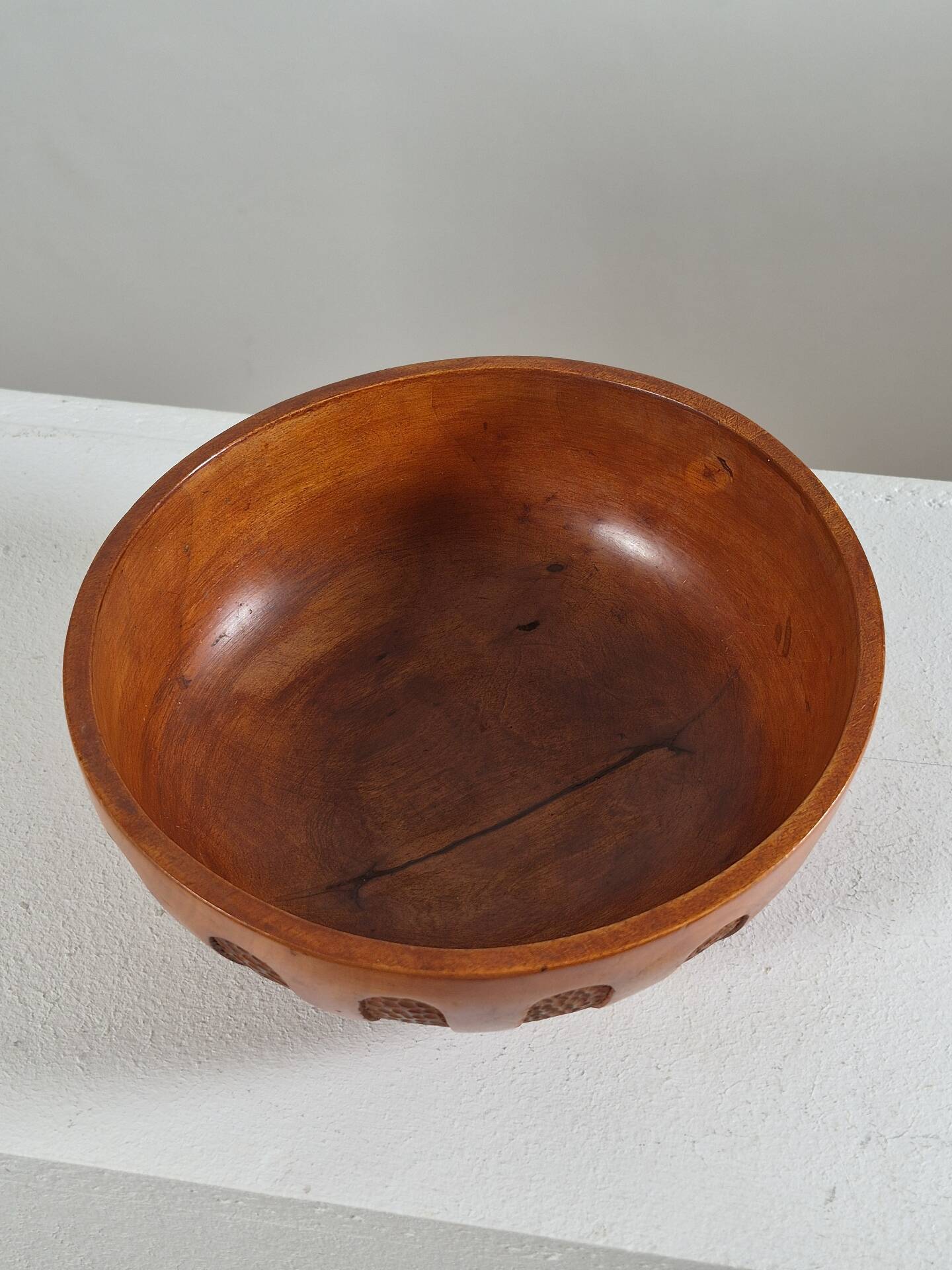 Antique hand carved signed folk art bowl 1930