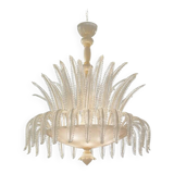 Contemporary Venetian White and Gold Leaves Murano Style Glass Chandelier
