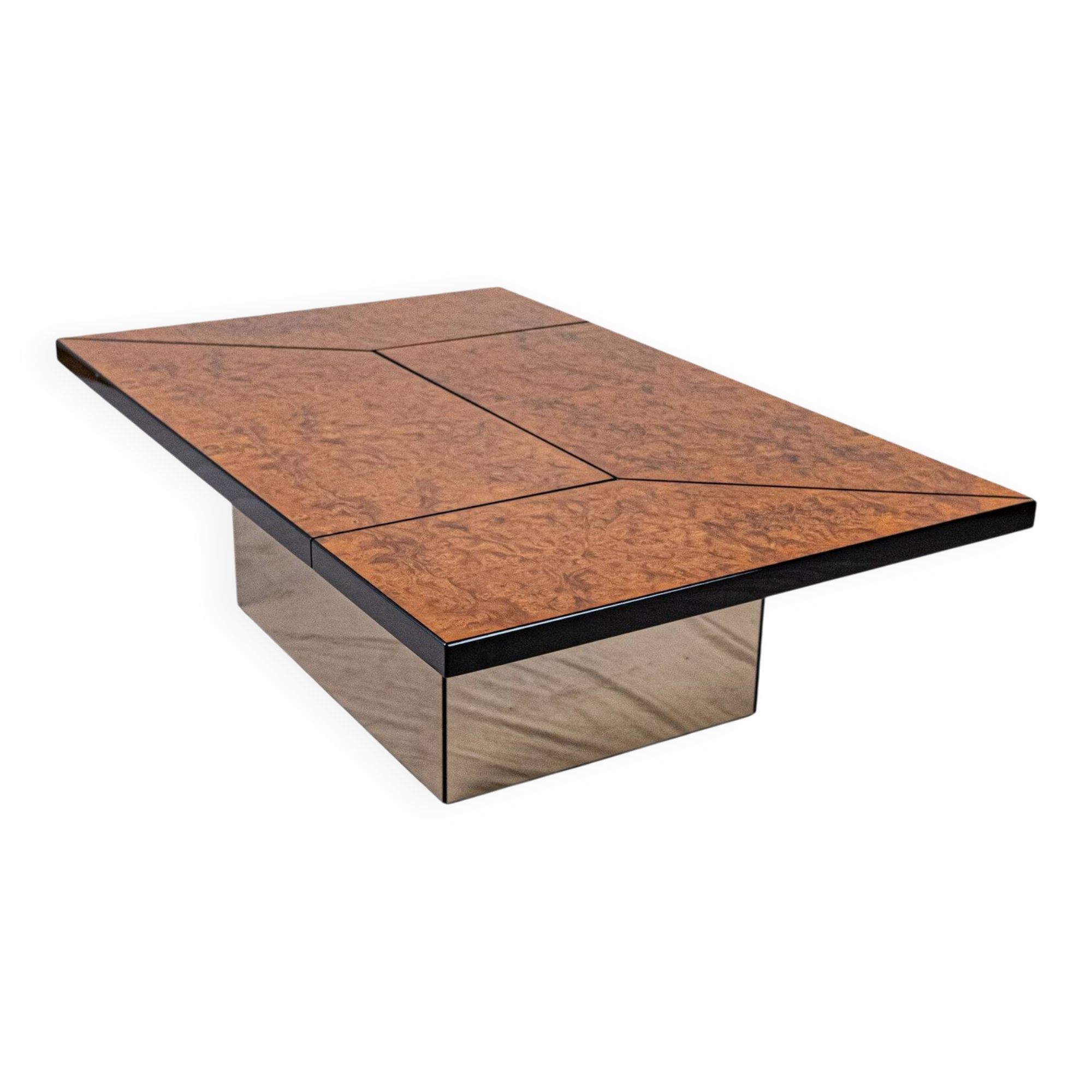 Table basse bar en loupe d'orme, Paul Michel pour Roche Bobois, 1980s