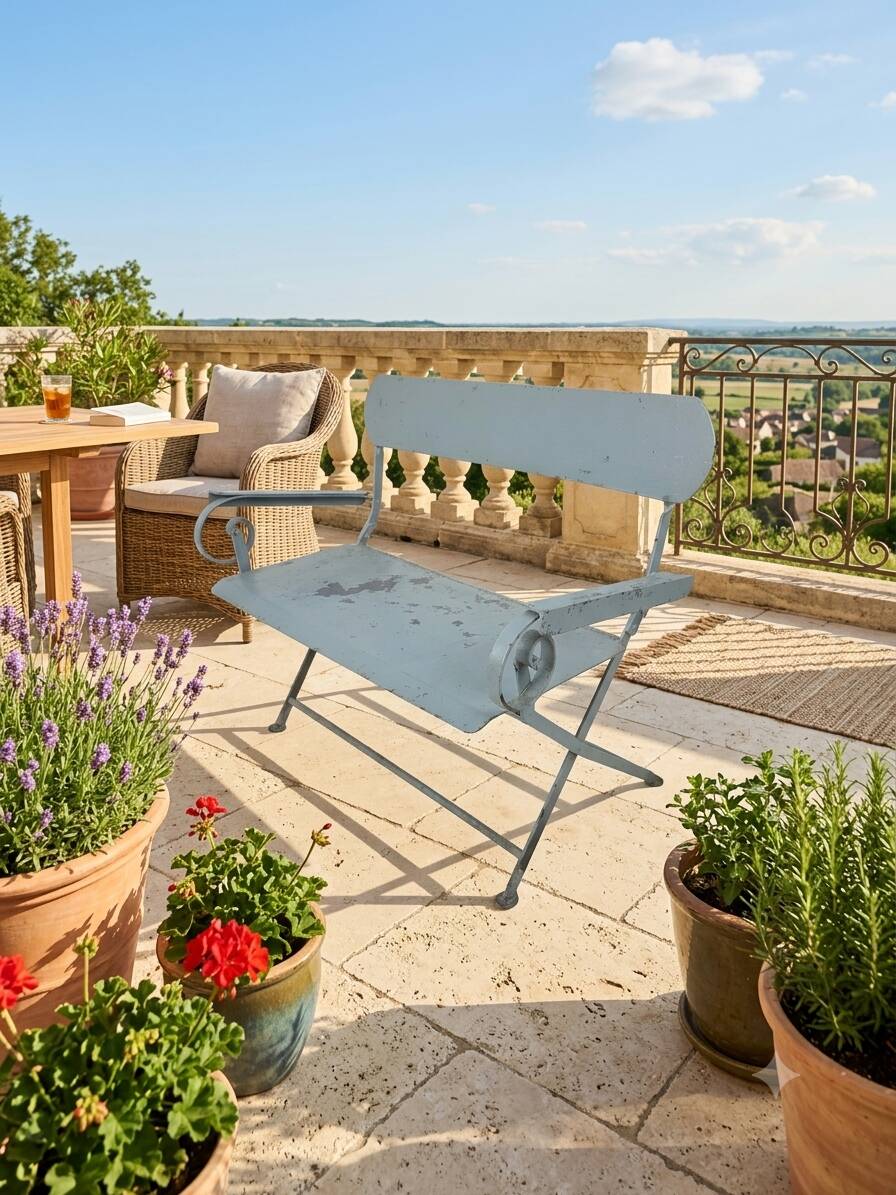 Banc de jardin ancien en fer forgé massif