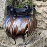 Amphora vase in mixed earth, shades of blue, beige and white, pottery, vintage