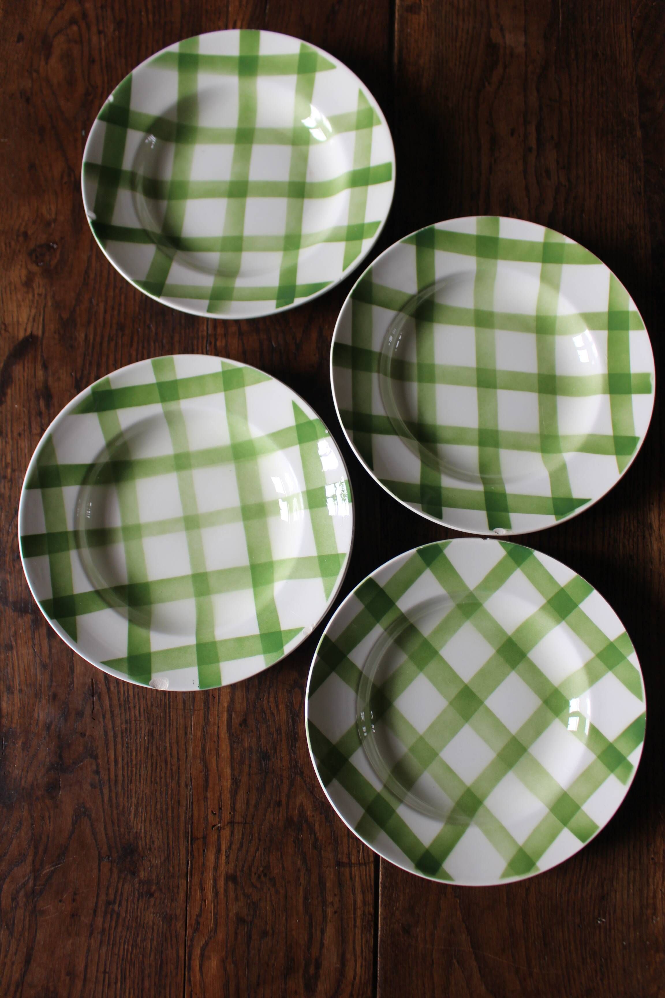 A set of 4 green Scottish soup plates Moulin des Loups Vintage