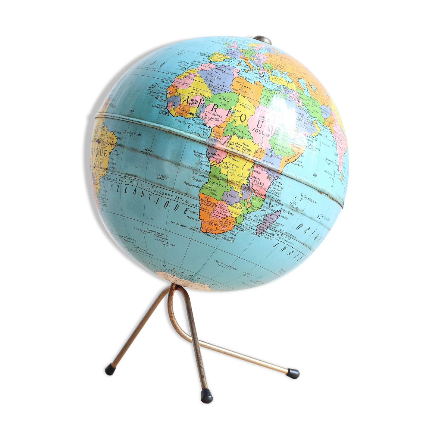Globe terrestre Taride tripode en métal des années 60