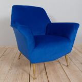Italian vintage mid century modern blue velvet armchair 60