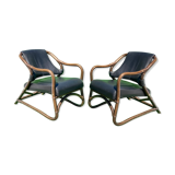 Paire de chaises longues en bambou avec cuir skai