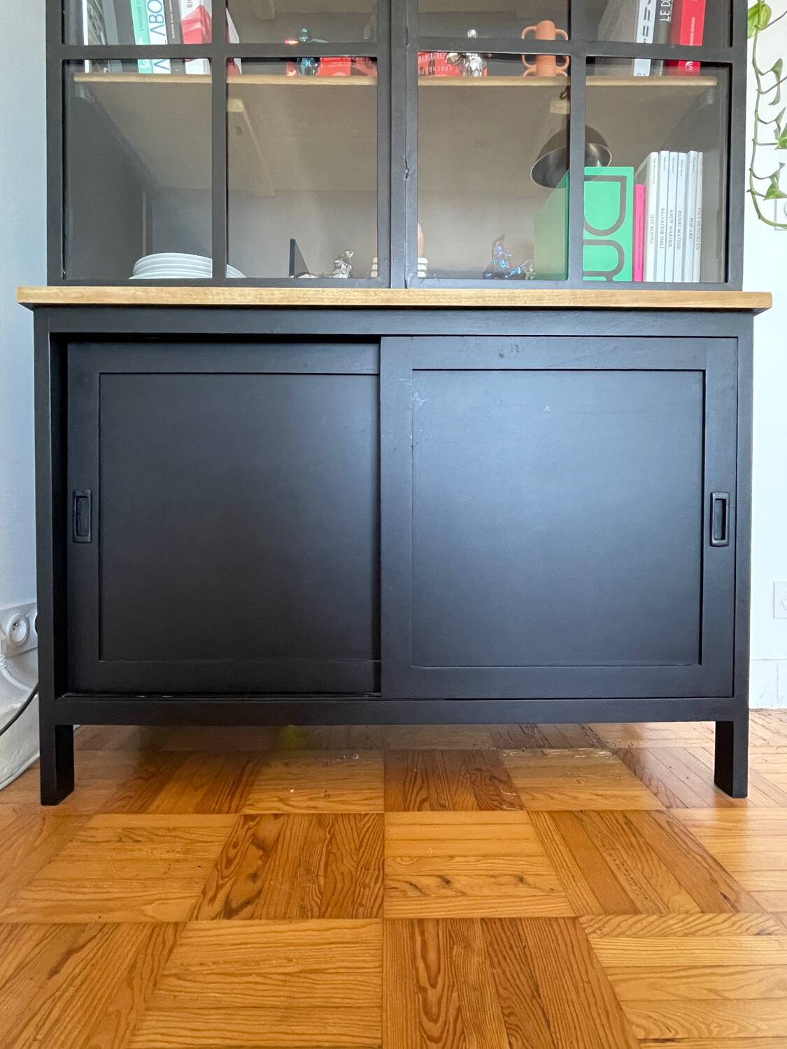 Trendy industrial sideboard in solid black wood