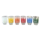 6 colourful vintage glasses, shot glasses Glashütte, 70's