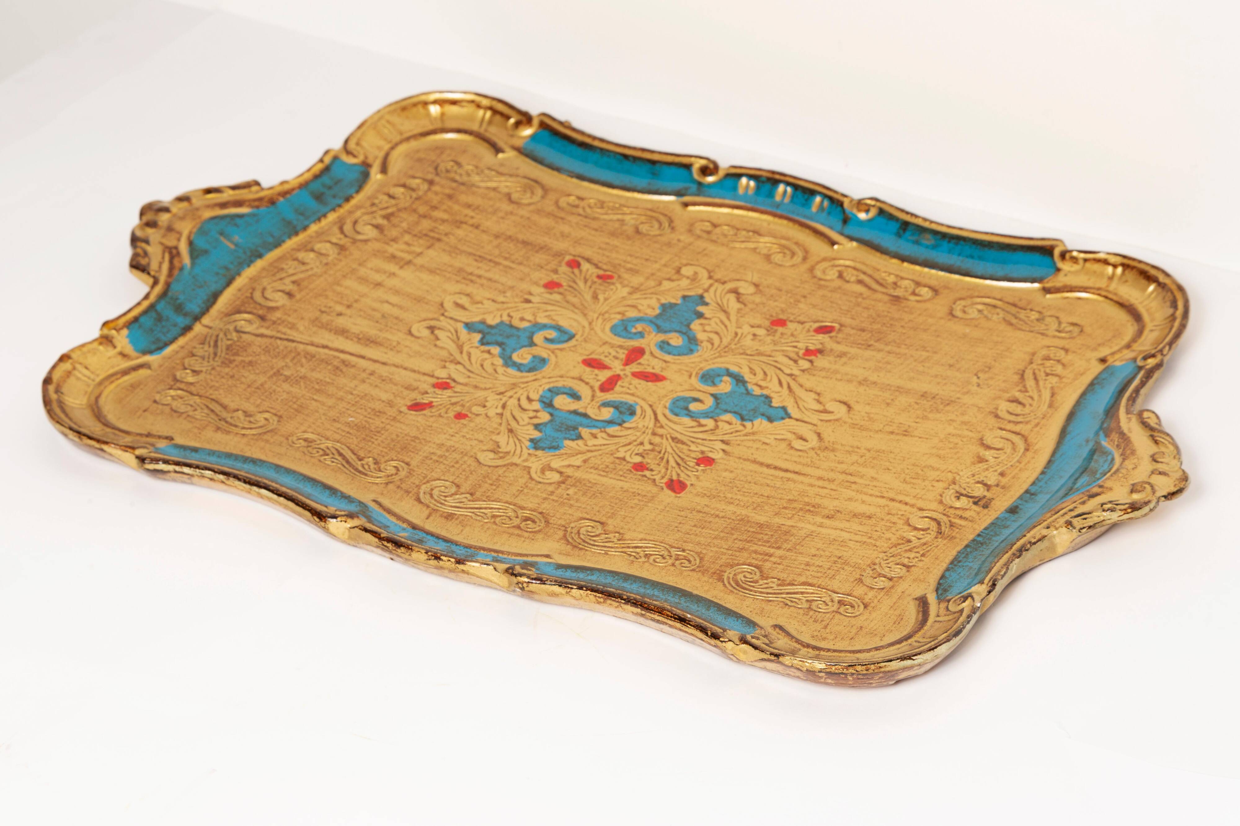 Vintage blue wooden decorative plate, Italy, 1960s