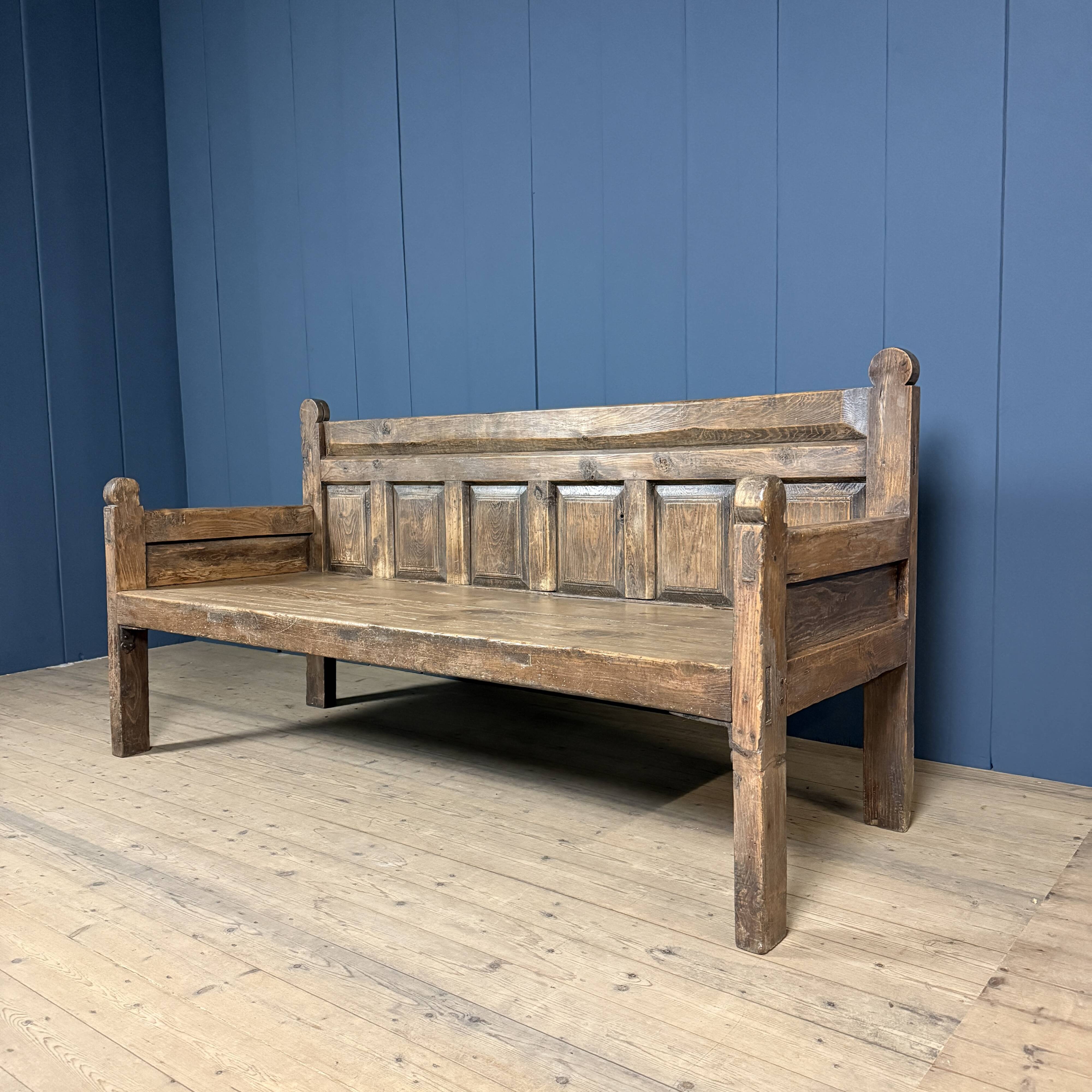 Large antique wooden Spanish bench from the 19th century