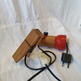 Vintage wooden and red metal clamp spotlight