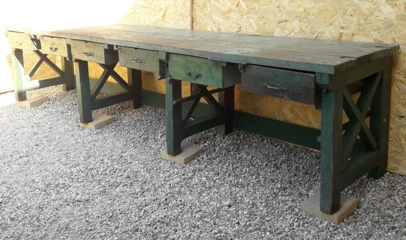 Établi industriel d'atelier 4m ancien