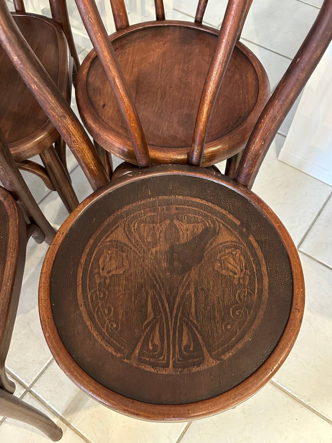 Set of 12 mismatched bistro chairs Thonet, Baumann, Fischel 1930