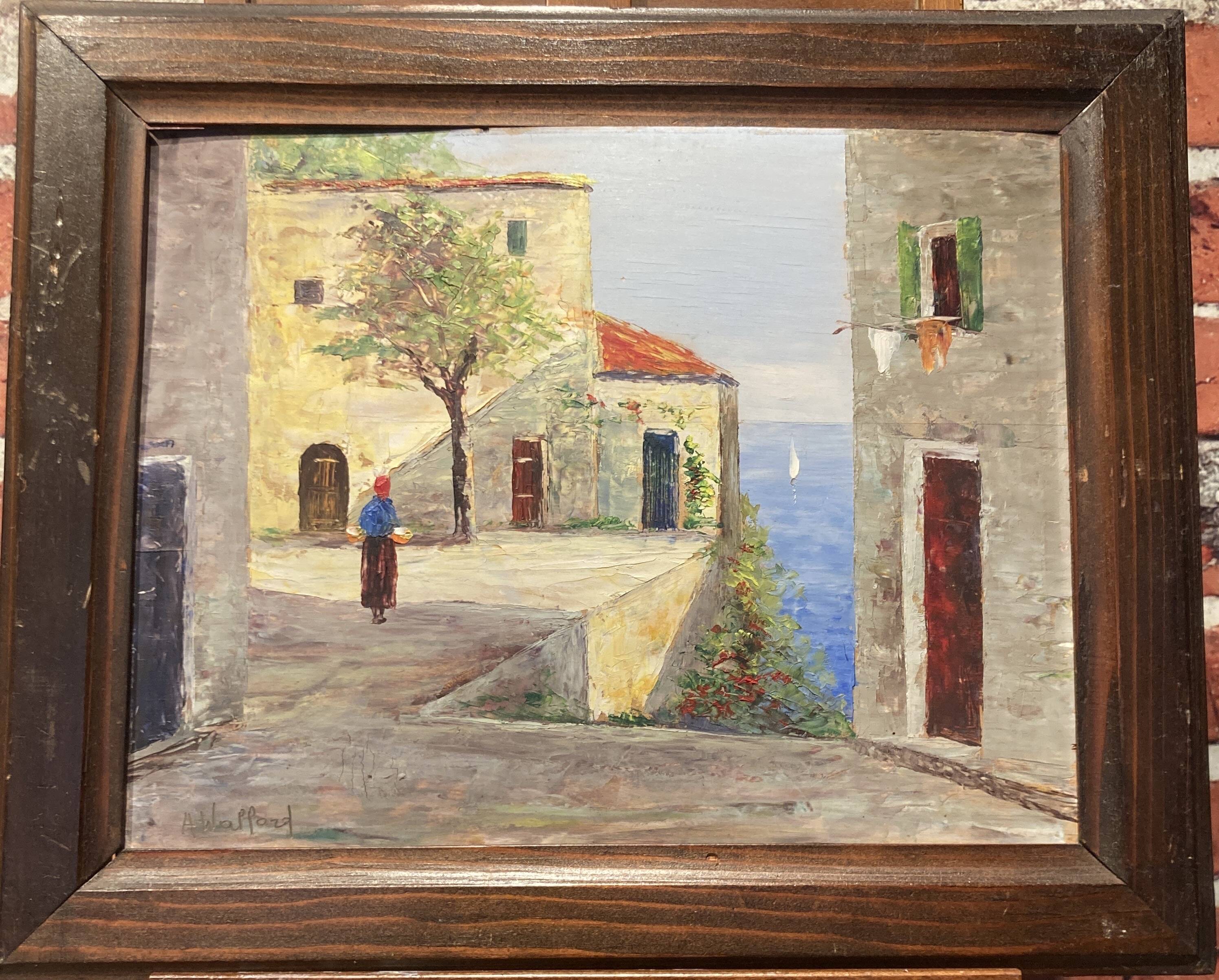 Oil on wood framed by a landscape