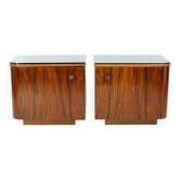 Paire de tables de chevet Art Déco en noyer et verre noir, Tchécoslovaquie.