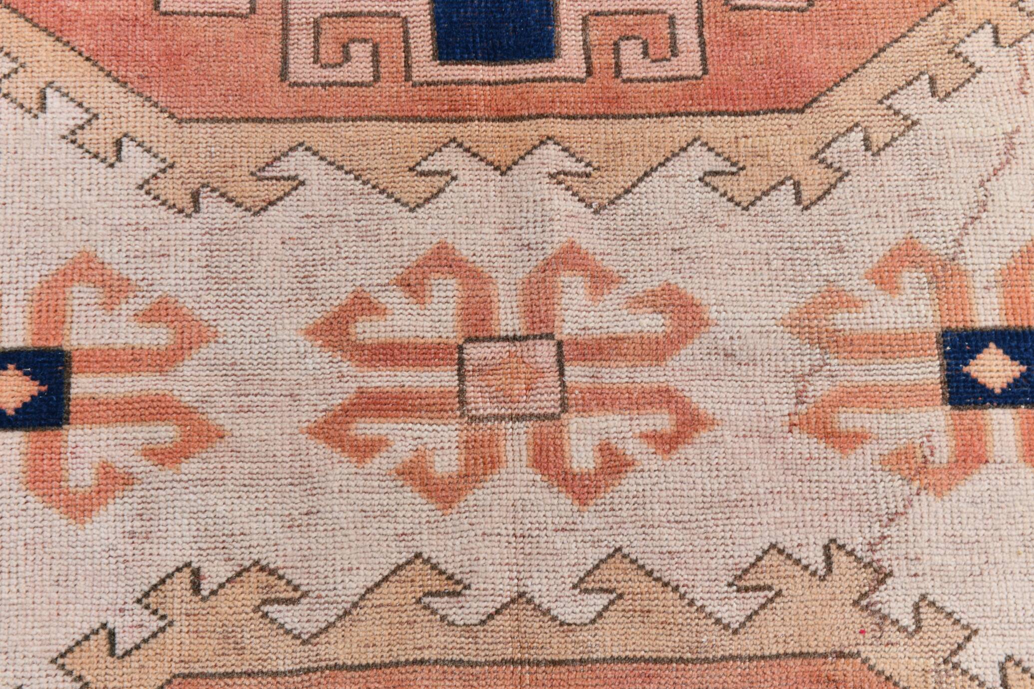 Tapis Kilim Ancien, Motifs Géométriques,Tons Pêche & Bleu Marine,165x263 Cm